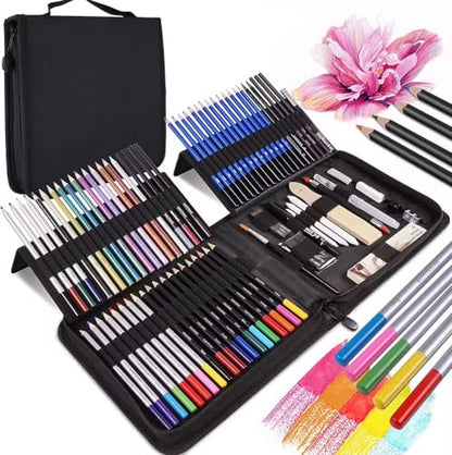 Professional Drawing Art Set, 83 Pieces with Travel Bag, Sketching, Colored Pencils, Charcoal Sticks, Blending Tools