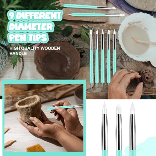 18 Pcs Dotting Tools Silicone Clay Sculpting Tool Ceramic Clay Ball Stylus Pottery Embossing Tool for Rock Modeling Blending, Drawing
