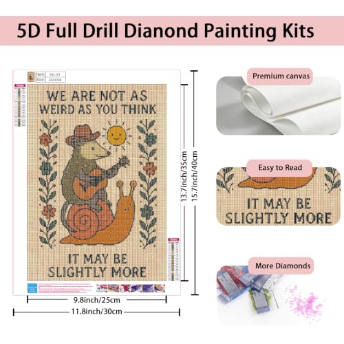 Diamond Painting Kit for Adults,5D Full Drill Opossum and Snail Diamond Art | Interesting animal with floral design DIY Paint by Diamonds Dot Gem Art for beginners,Home Wall Decor 12x16Inch - color: KM1191-1