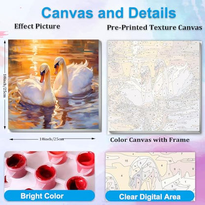 Artunion Framed Paint by Numbers Kit for Adults Beginners & Kids Ages 8-12,Swan Couple Paint by Number with Frame,Animal Paint by Numbers Kit on Canvas 10 * 10 Inch Without Easel - color: ZXT-398-F