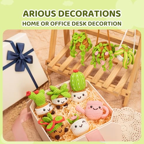 Mewaii Crochet Kit for Beginners, 9 Pack Plant Kit Craft Set - color: Green,Brown, White and Pink