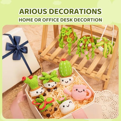 Mewaii Crochet Kit for Beginners, 9 Pack Plant Kit Craft Set - color: Green,Brown, White and Pink