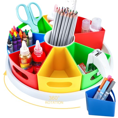 MeCids Rotating Desk Organizer Kids Art Supply Storage and Organization - color: Rainbow