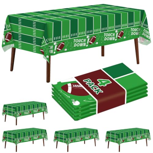 4 Pack Football Tablecloth Disposable Plastic Football Party Decorations Tablecloth Rectangle Table Cover for Party Theme Decoration Supplies 54 x 108 Inches (Green) - color: Green