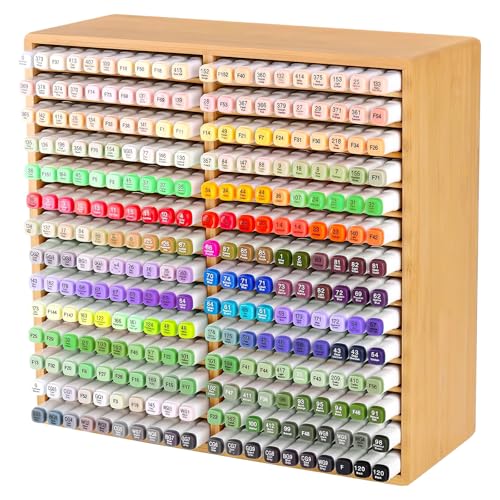 280 Marker Organizer, Bamboo Wooden Storage for Alcohol Markers Pens Pencils, No Assembly, Large Desk Holder for Artists Teachers Students, Classroom Office Art Supply (A No Drawer) - style: A No Drawer