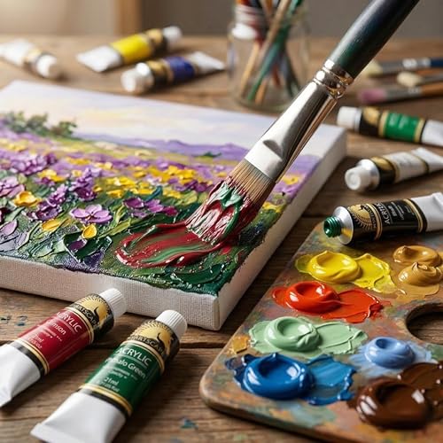 MyArtscape Heavy Body Acrylic Paint Set - 12 x 21ml Acrylic Paint | Rich pigment heavy body acrylic paint for canvas wood fabric with smooth blending and high opacity