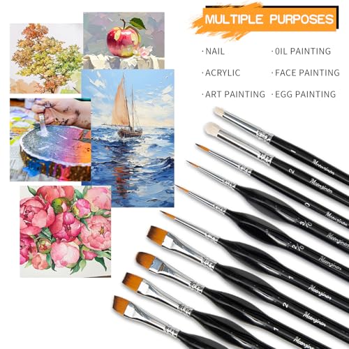 10 Pcs Detail Paint Brush Set | Copper Tube, Double-Wire Binding, Birch Wood Triangular Grip for Oil, Watercolour, Acrylic & Digital Art - color: 10pcs Black Combo Set