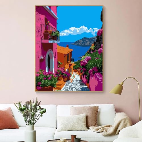 ZRIZQ Landscape Paint by Numbers Kit for Adults Beginner,City Street,16x20 | Full set with wooden brushes,rolled canvas,rich paints.Calming activity.Beginner friendly.Just open and paint. - color: 16"X20"Rolled Canvas-Landscape 5