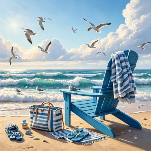Beach 5D Diamond Painting Kit for Adults, Ocean Scene Diamond Art Kits | Full Round Drill Coastal Scene Gem Painting Paint by Diamonds Relaxing DIY Craft for Home Wall Decor 13.7x13.7inch - color: KM1226-1