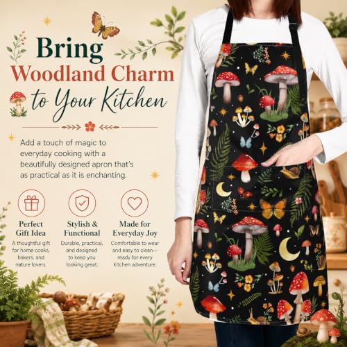 Mushrooms Apron with 2 Pockets Adjustable Stain Resistant Kitchen Cooking Apron for Baking BBQ Grilling Grilling Painting Gardening - color: Mushrooms