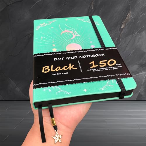 BUKE Dotted Journal - 150gsm Black Paper - 5 * 5mm DOT GRID Layout 160 Pages - A5 Size PU Leather Hardcover Drawing Sketch Notebook (Green) - color: Green
