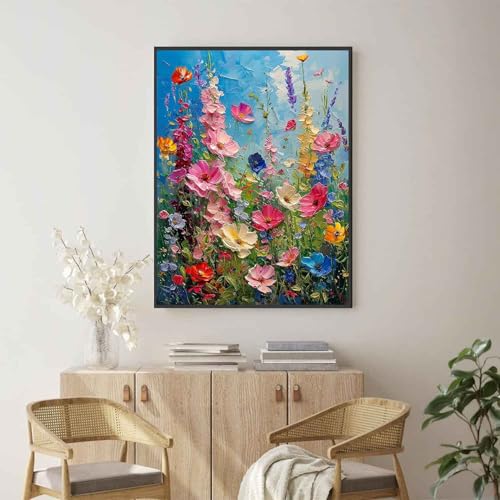 Ausanrl Wild Flowers Framed Paint by Numbers Wooden Easel 12x16inch - color: Wild Flowers