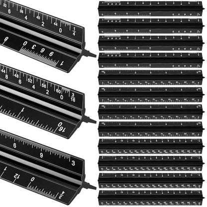 Fumete 12 Pack 6 Inch Architectural Engineering Scale Rulers Small Scale Ruler Pocket Size Scale Ruler Construction Rulers Imperial Measurements for Architects Engineering, Draftsman Drawing(Black) - color: Black