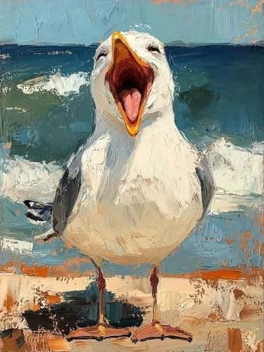 BYGFHLYW Funny Seagull Beach Ocean Paint by Numbers Kit for Adults Canvas - color: PB515-1