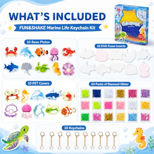 DIY Glitter Craft Kit with Keychains - Mess-Free Arts and Crafts for Kids Ages 4-8, Fun Shake-It Activity, Creative Travel Toys, Party Favors & Birthday Gifts for Girls 4-9 - color: Blue