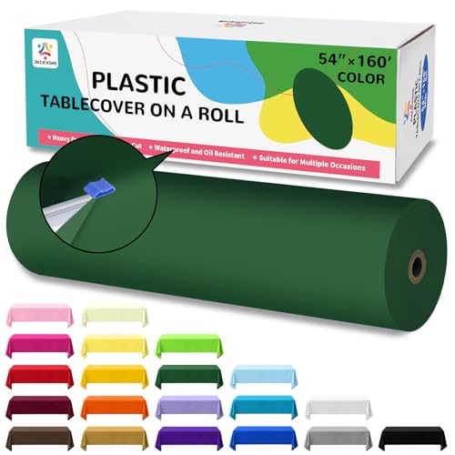 54IN X 160FT Plastic Table Cover Roll with Cutter Box, Cut to Size Plastic Table Cloths for Parties, Birthday, (Green, 54"x1920") - color: Green, size: 1920" x 54" (Rectangular)