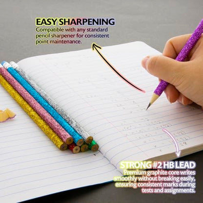 BAZIC PRODUCTS Metallic Glitter #2 Pencils, Eraser, 8 Count, 2-Pack | #2 HB lead, Glitter metallic barrels, eraser tops, school, gifts, party favors, fun everyday writing - size: 8 Count (Pack of 2)