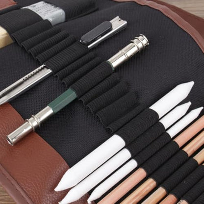 Art Kit, 18 Pcs Graphite and Charcoal Pencil Set with Erasers, Blending Stumps, Extender, Cutter, Bag,for Adults Charcoal Sketching Graphite Art
