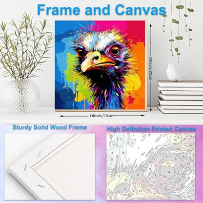 Artunion Framed Paint by Numbers Kit for Adults Beginners & Kids Ages 8-12,Colorful Ostrich Paint by Number with Frame,Animal Paint by Numbers Kit on Canvas 10 * 10 Inch Without Easel - color: ZXT-392-F