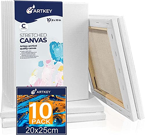 Artkey Canvases for Painting 8 x 10 Inch 10 - Pack, 5/8" Profile Stretched Canvas - 10 oz Primed, 100% Cotton White Blank Canvas - Art Paint Canvases for Acrylic Oil Paint - size: 8"x10"(10-Pack), style: Studio