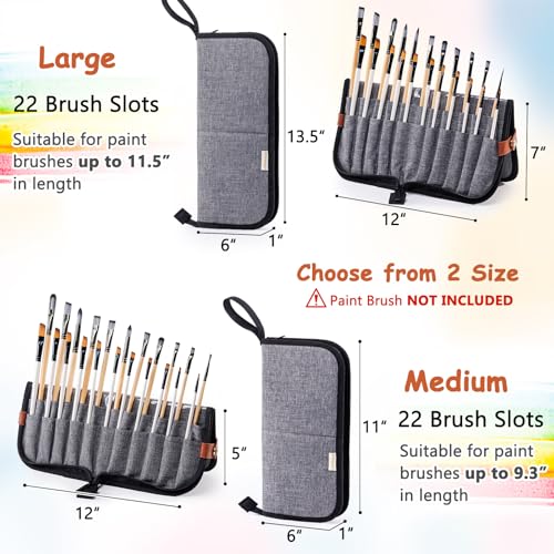 Paint Brush Holder Case for Artists with 22 Slots, Brush Organizer with Pop-Up Stand, Travel Paintbrush Storage Bag for Acrylic Oil Watercolor, Zippered Art Brush Cover (Brushes Not Included) - color: Gray, size: Medium 6*11"