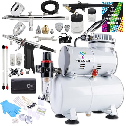 Airbrush Compressor Kit, 3 Airbrushes for Hobby Painting | 1/6HP compressor with 3L tank & 3 airbrushes delivers stable airflow for model painting, crafts, DIY projects and artwork