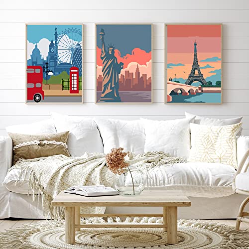 cupmod 6 Packs Paint by Number Kits for Adults Beginners,City Travel Easy Acrylic Kits,Oil Painting Art on Canvas Without Frame Home Wall Decor 7.8x11.8inch (MT11189-MT11194) - color: MT11189-MT11194