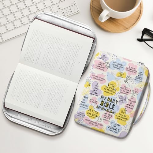 My Daily Bible Affirmations Cover for Women, Scripture Canvas Bible Bag with Handle and Zipper, Inspirational Verses Christian, Fits Standard Bible, Church Gift for Mom Girls Study Use - color: Faith-Based Lifestyle