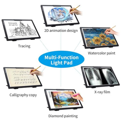 Rechargeable A4 Light Pad with Carry Bag & Stand,Ultra Thin Light Table with Clip,6 Levels of Brightness Light Box for tracing,Diamond Painting.led Light Board for Artists,Drawing,Sketching,Animation - style: A4 With Bag Rechargeable