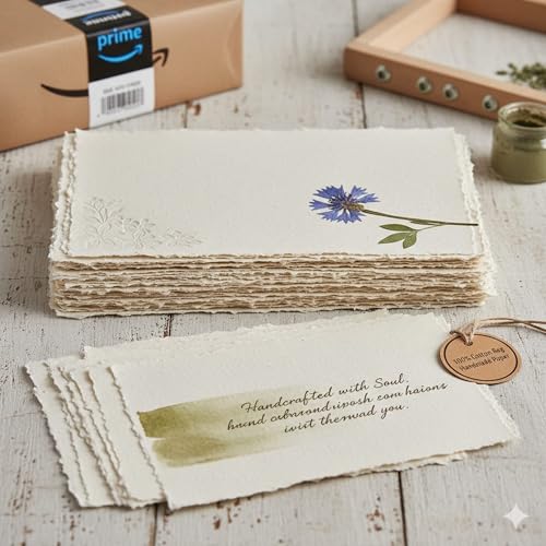 Handmade 200 GSM Cotton Rag Deckle Edge Paper – Pack of 25 Sheets – Premium Textured Wedding Invitation, Calligraphy, Watercolor Mixed Media (8x10" (Standard Framing Card)) - size: 8x10" (Standard Framing Card)