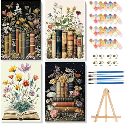 4 Pack Book Paint by Numbers for Adults with Framed Canvas - Wooden Easel - color: BKH1846+BKH1847+BKH1848+BKH1849