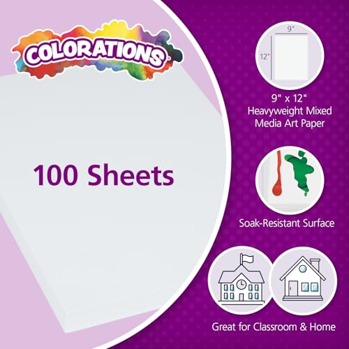 Colorations Art Paper, 9" x 12" Painting & Craft Paper, Finger Paints, Watercolor, Tempera, Drawing, Art Room & Homeschool Crafts 100 sheets | Finger Paints, Watercolor, Tempera, Drawing, Art Room & Homeschool Crafts, 100 Sheets - style: Ultimate Art Pape