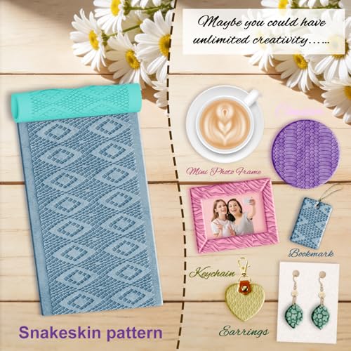 ACRNIGHEET 5 Pcs Polymer Clay Texture Roller, Snake Themed Embossing Rollers Pottery Stamp, Like Texture Sheets Work with Polymer Clay Cutters, Clays Jewelry Making Kit with Storage Box - color: Snake