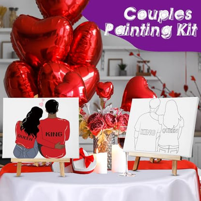 Zhanmai 2 Pack Sip and Paint Kit for Couples Date Night | 8 x 10 Inch, Pre Drawn Canvas King Queen, Paint Party Supplies, Romantic Adult Activity, Includes Easels Aprons Brushes Set - size: 8 x 10 Inch, style: Couple