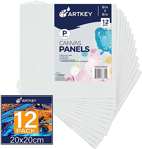 Canvas Panels 8x8 Inch 12-Pack, 10 oz Primed 100% Cotton White Blank Canvases for Painting, Square Flat Canvas Boards for Oil Acrylics Watercolor & Tempera Paints - size: 8"x8", style: 12-Pack