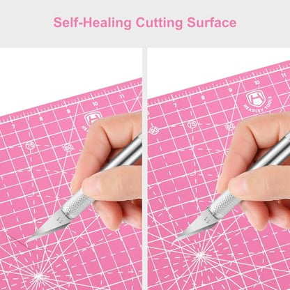 Headley Tools 12"x12" Rotating Cutting Mat, Self Healing Mat with 360-Degree Rotation & Anti-Slip Base, Sewing Board Cutting Mat Perfect for Fabric Quilting Leather Hobby Project，Pink - color: Pink, size: 12"L x 12"W