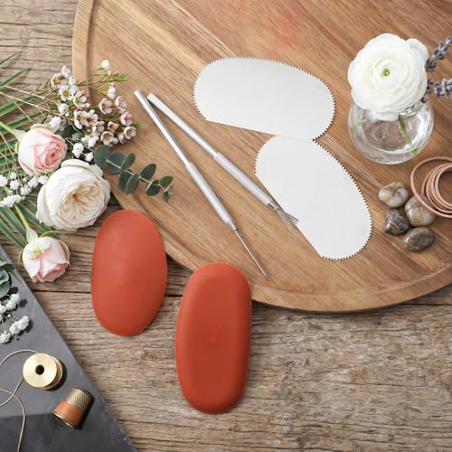 Clay Tools Pottery Ribs, 2 Sizes Metal Ribs for Pottery | 2 Sizes Rubber Pottery-Clay-Ribs and 2pcs Clay Needle Tool for Sculpting Texturing Artists Modeling Potter