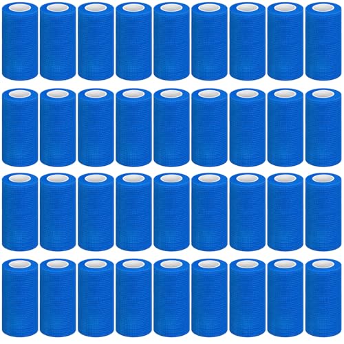 Treela 36 Pcs Self Adherent Bandage 4" X 5 Yard Wrap Breathable | Cohesive Bandage Elastic Adhesive Tape for Stretch Athletic Sports Wrist Ankle - color: Blue, size: 4" X 5 Yard