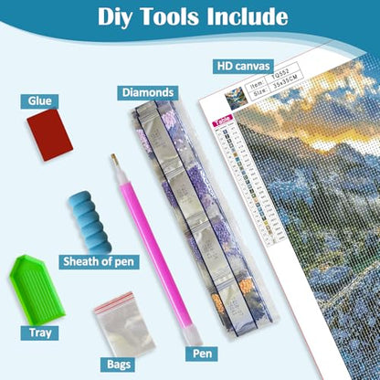 Landscape Mountain Lake Diamond Art Kits for Adults, 5D Diamond Painting Kits for Adults Beginners, DIY Full Round Drill Diamond Dot Painting Gem Art Kits for Adults, Home Wall Decor 13.8x13.8 Inch