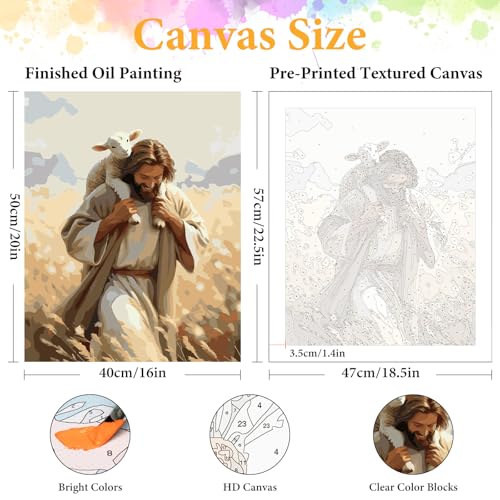 Okarina Paint by Numbers Kit for Adults, Jesus & Lamb Design, 16x20 Inch | DIY Acrylic Painting Kit on Canvas for Beginners, Relaxing Arts & Crafts for Stress Relief, Christian Home Wall Decor & Gift - color: HMOP251008