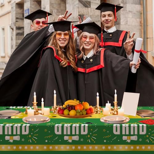 4 Pack Graduation Tablecloth 54"x108" Disposable Plastic Tablecloths Gongrats Grad Tablecover for Graduation Party Supplies (Green) - color: Graduation Green