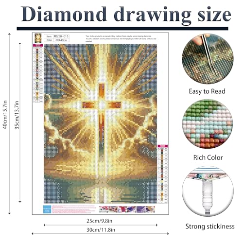 ckdiluy Cross Diamond Art Kits for Adults Beginners, 5D DIY Religious Cross Diamond Painting Kits, Full Round Drill Diamonds Dots Gem Art Crystal, Home Wall Decor 12X16 Inch - color: WDZSH-015