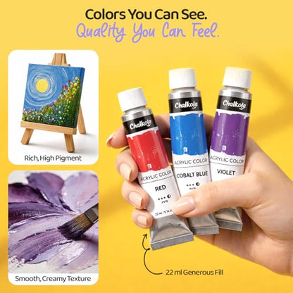Chalkola Acrylic Paint Set for Adults & Kids - 56 Pcs Canvas Painting Kit with 32 Paints (22ml), 10 Brushes, 10 Canvases, Tabletop Easel, Palette, Knife - Professional Craft & Art Painting Supplies | 32 Acrylic Paints (22ml), 10 Brushes, 10 Canvases, Tabl