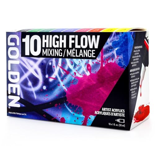 High Flow Acrylics by GOLDEN, High Flow Mixing Set, 10 Colors, Professional Acrylic Paint