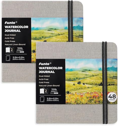 Funto Watercolor Journal, Square, 5.5x5.5, Portable 2-Pack, 48 Pages Each, Gray Cover, 110lb/230gsm, Art Supplies for Mixed Media - color: Gray