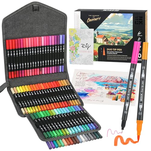 ZSCM 80 Colors Markers for Adult Coloring Books No Bleeding - Duo Tip Pens | Fine & Brush Coloring Marker for Adult Calligraphy, Illustration, Cards Drawing, Note taking Lettering, Journaling - color: 80 Colors