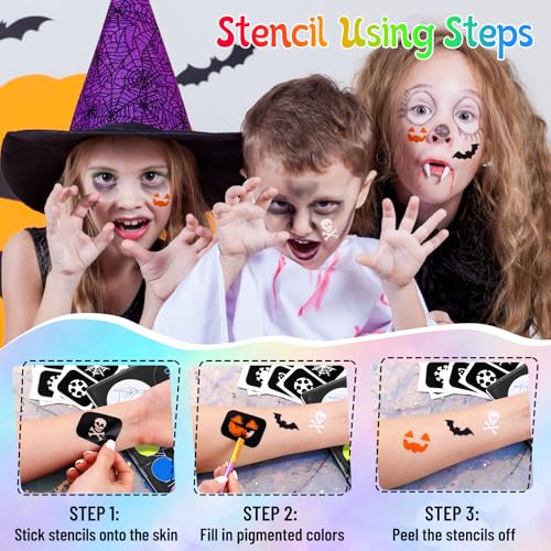 UCANBE Face Painting Kit for Kids & Adults -18 Colors Non-Toxic Water Based Face Body Paint Palette with Paint Brushes&Stencils, Professional Facepaint Set for Halloween SFX Makeup, Cosplay & Costume - color: Painting Palette Set