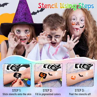 UCANBE Face Painting Kit for Kids & Adults -18 Colors Non-Toxic Water Based Face Body Paint Palette with Paint Brushes&Stencils, Professional Facepaint Set for Halloween SFX Makeup, Cosplay & Costume - color: Painting Palette Set
