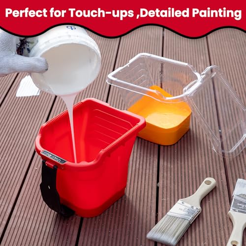 Mister Rui Paint Brushes Paint Cup with Hand Held Paint Bucket Liner & Lid | 2 Inch Paint Brush with Paint Pail Set, Paint Cup with Handle for Smooth Finish, Wall, Furniture, Trim - size: 1PCS, 2" Short, Red Paint Cup