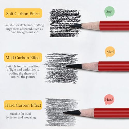 Heshengping Professional Charcoal Pencils Drawing Set -12 Pieces Soft, Medium Hard Charcoal Pencils for Drawing Sketching Shading Artist Pencils for Beginners Artists - style: 12 Pack Sketching Charcoal Pencils